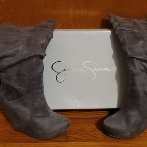 Knee length suede boots